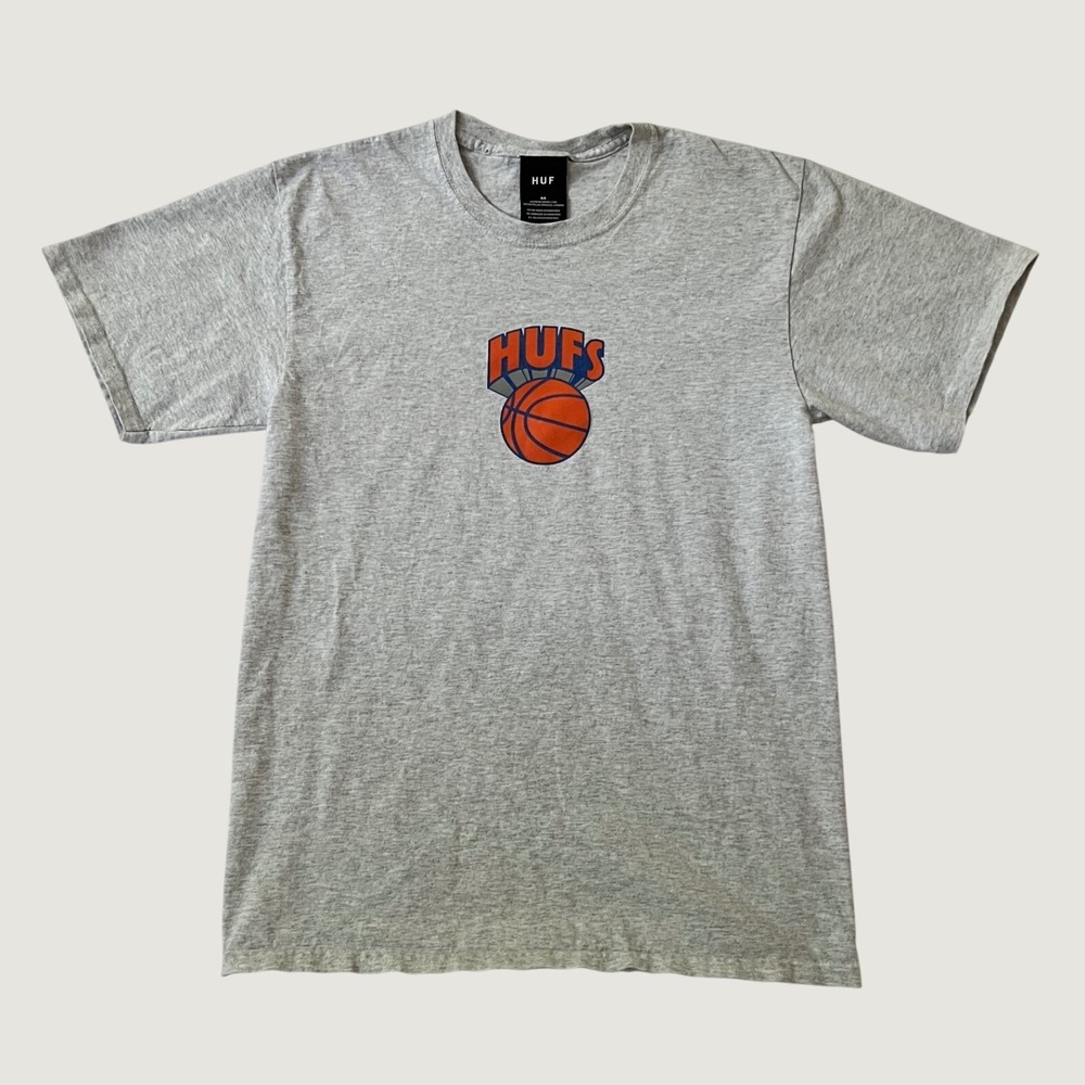 HUF T-Shirt Gray Basketball Logo Graphic Streetwear Medium